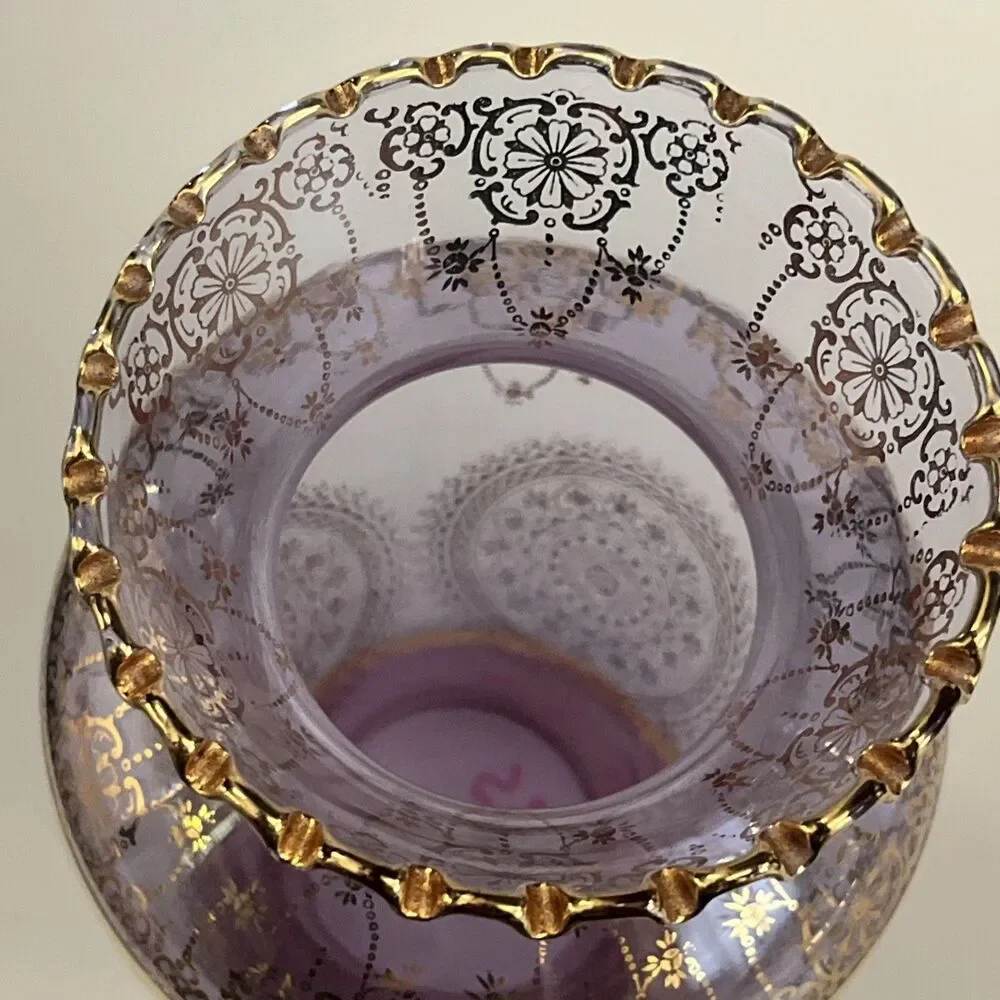 Vtg 10” Vecchia Murano Art Glass Vase 24K Gold Neodymium Purple Color Change